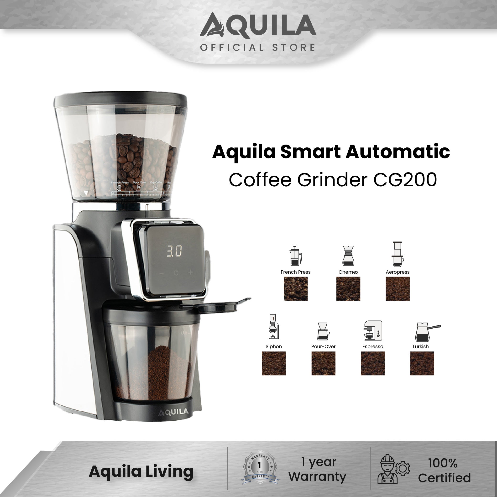 AQUILA CG200 Smart Automatic Coffee Grinder