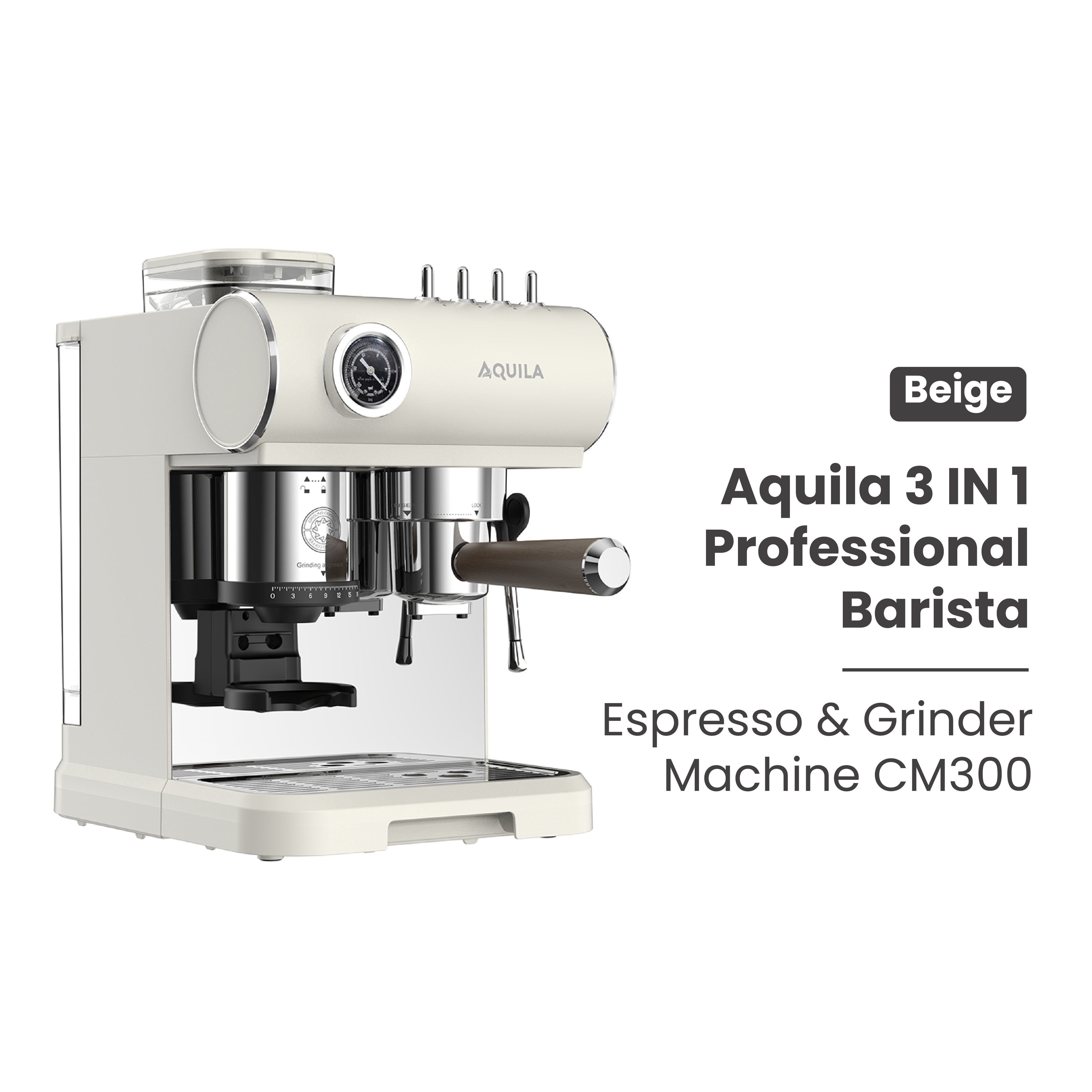 AQUILA CM300 3 in 1 Professional Barista Espresso & Grinder Machine Beige