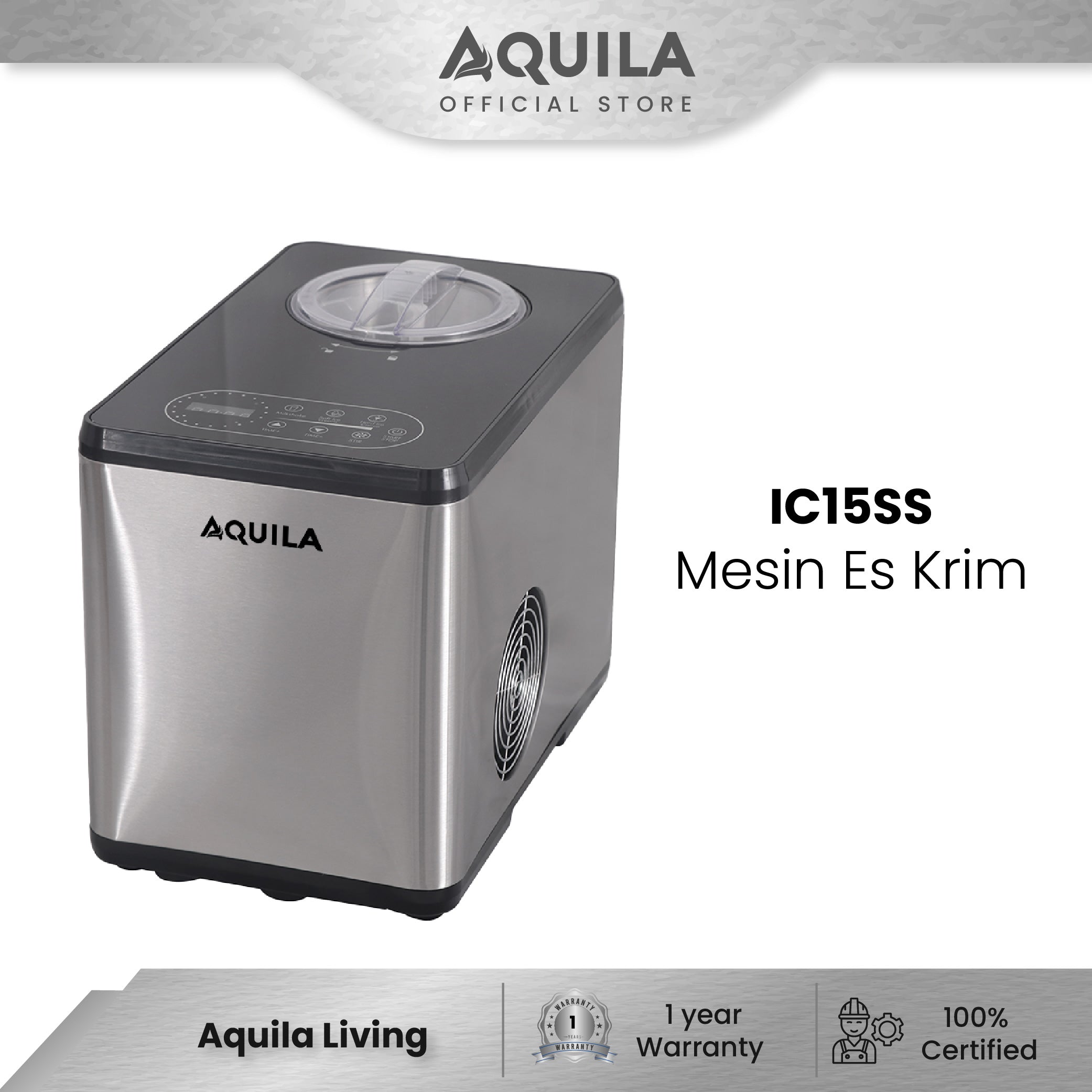 AQUILA IC 15SS Ice Cream Maker Mesin Es Krim 3 in 1 Gelato