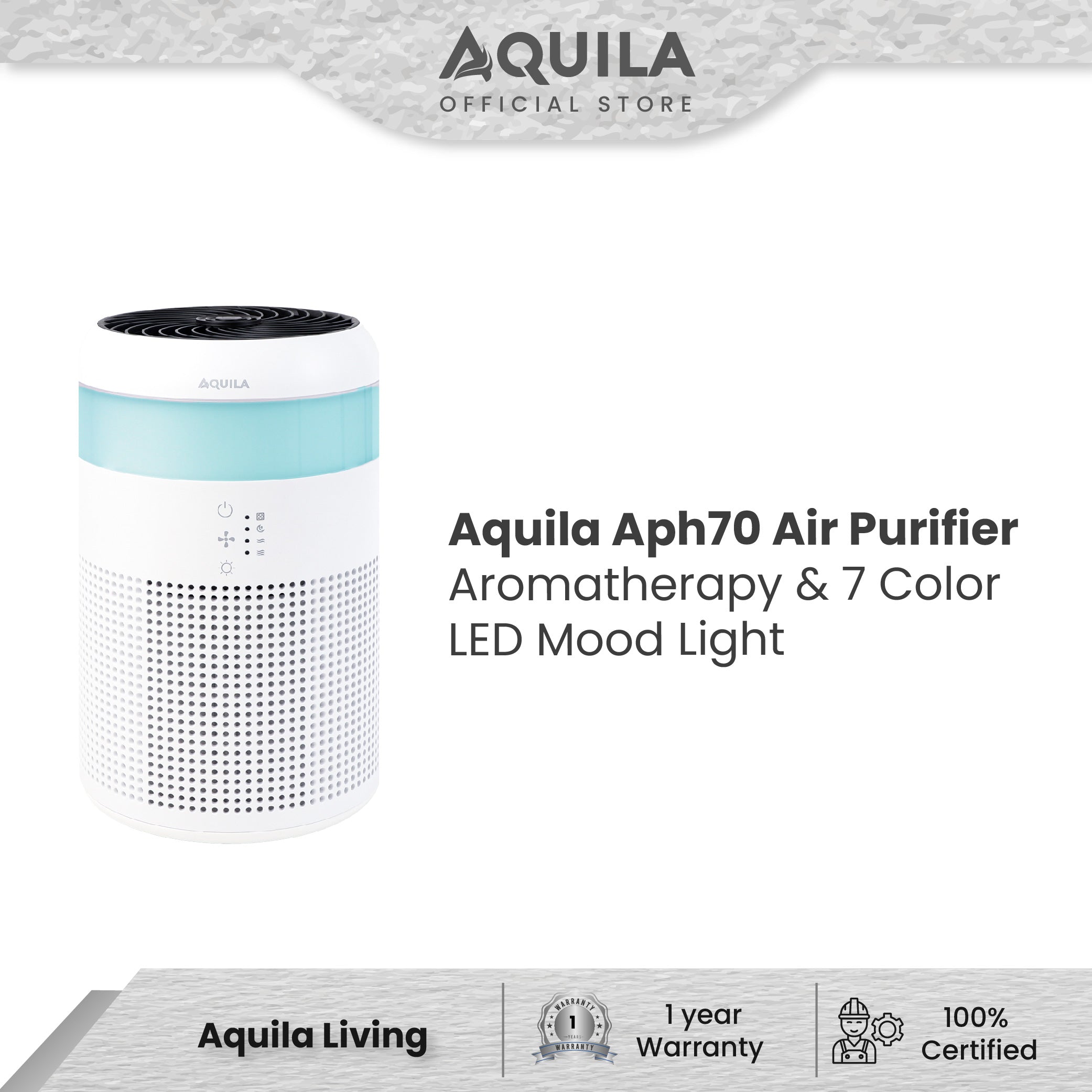 Pembersih Udara Aromaterapi Aquila Aph70 & Lampu LED 7 Warna untuk Suasana Hati