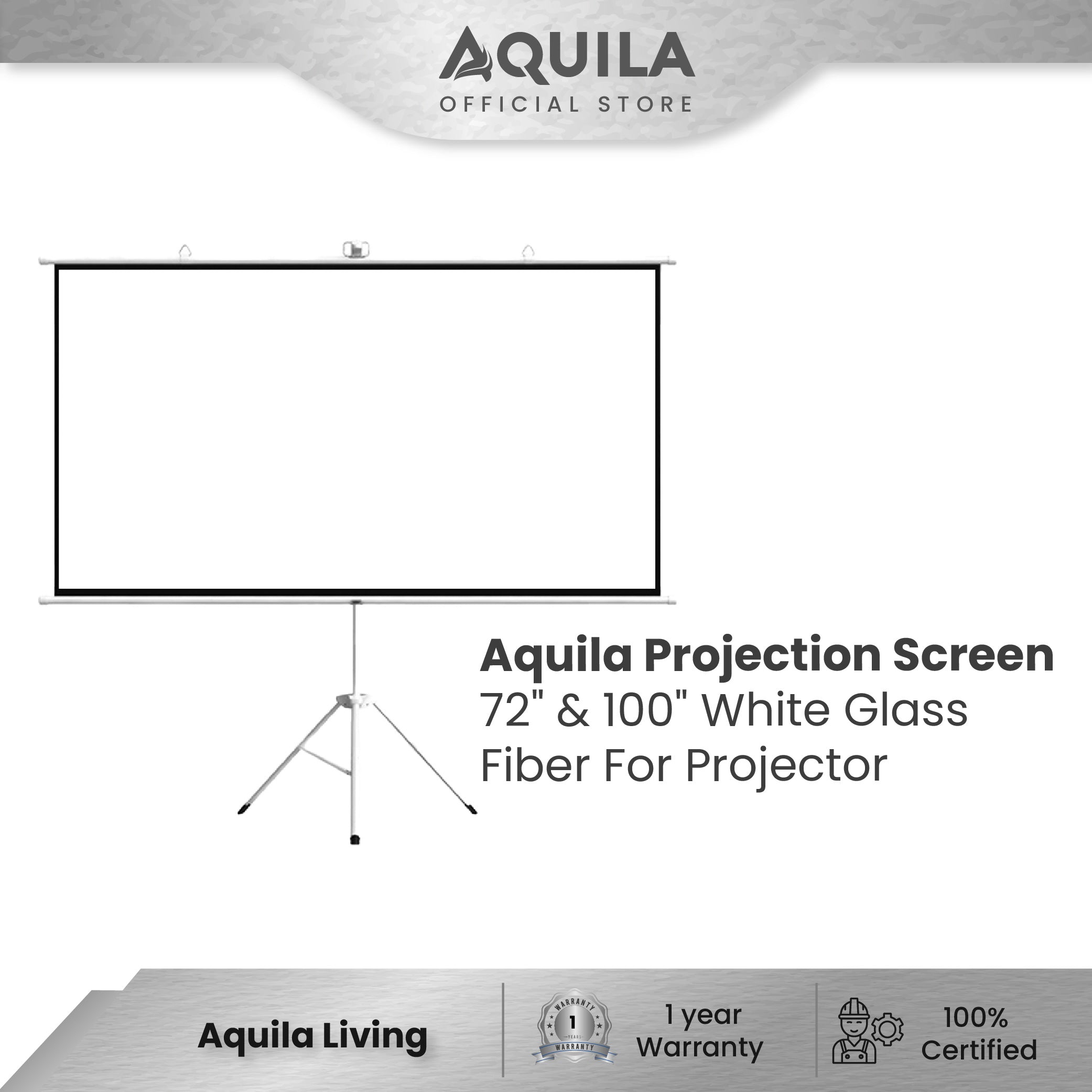 AQUILA Projection Screen 72" & 100" White Glass Fiber For Projector