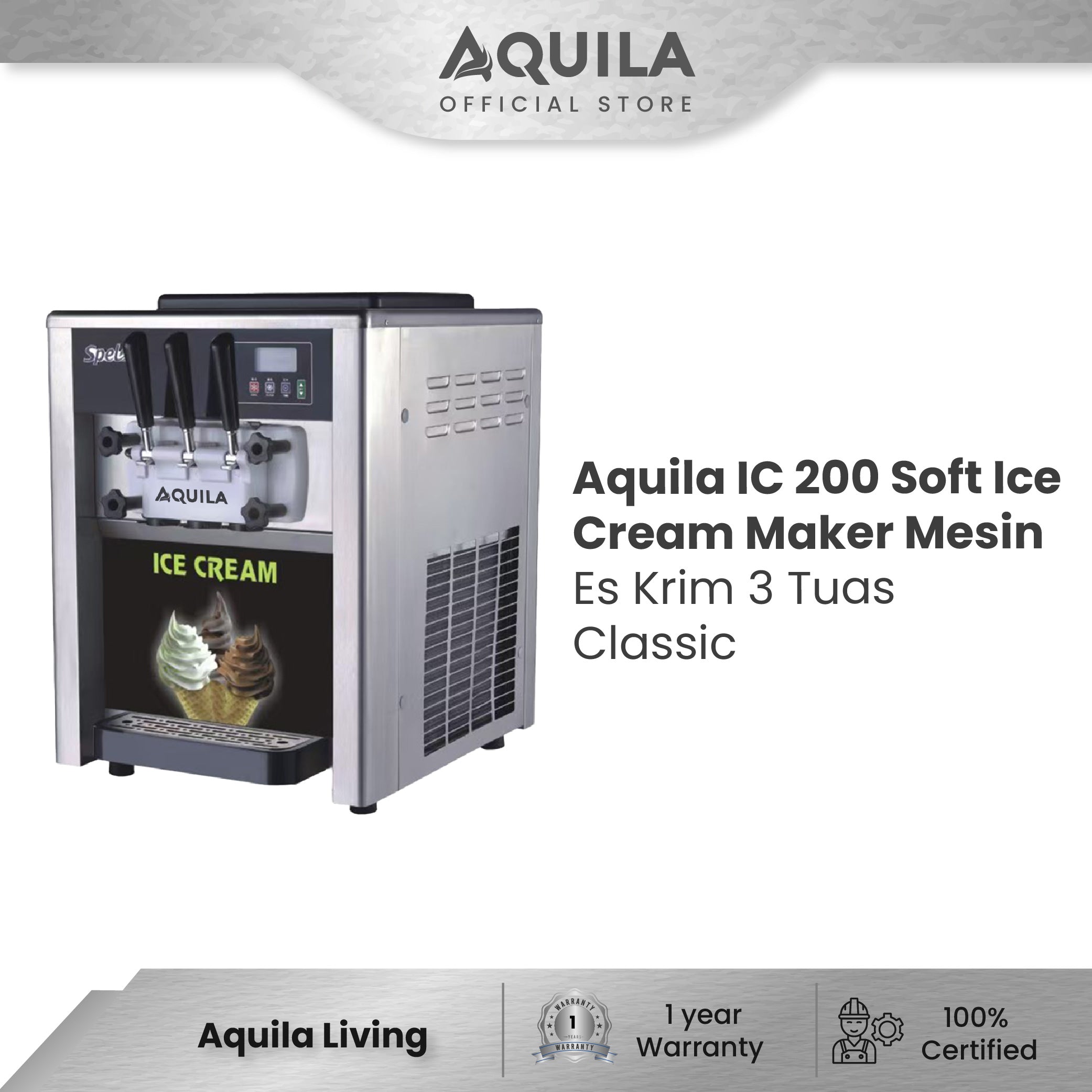AQUILA IC 200CT Soft Ice Cream Maker Mesin Es Krim 3 Tuas Classic