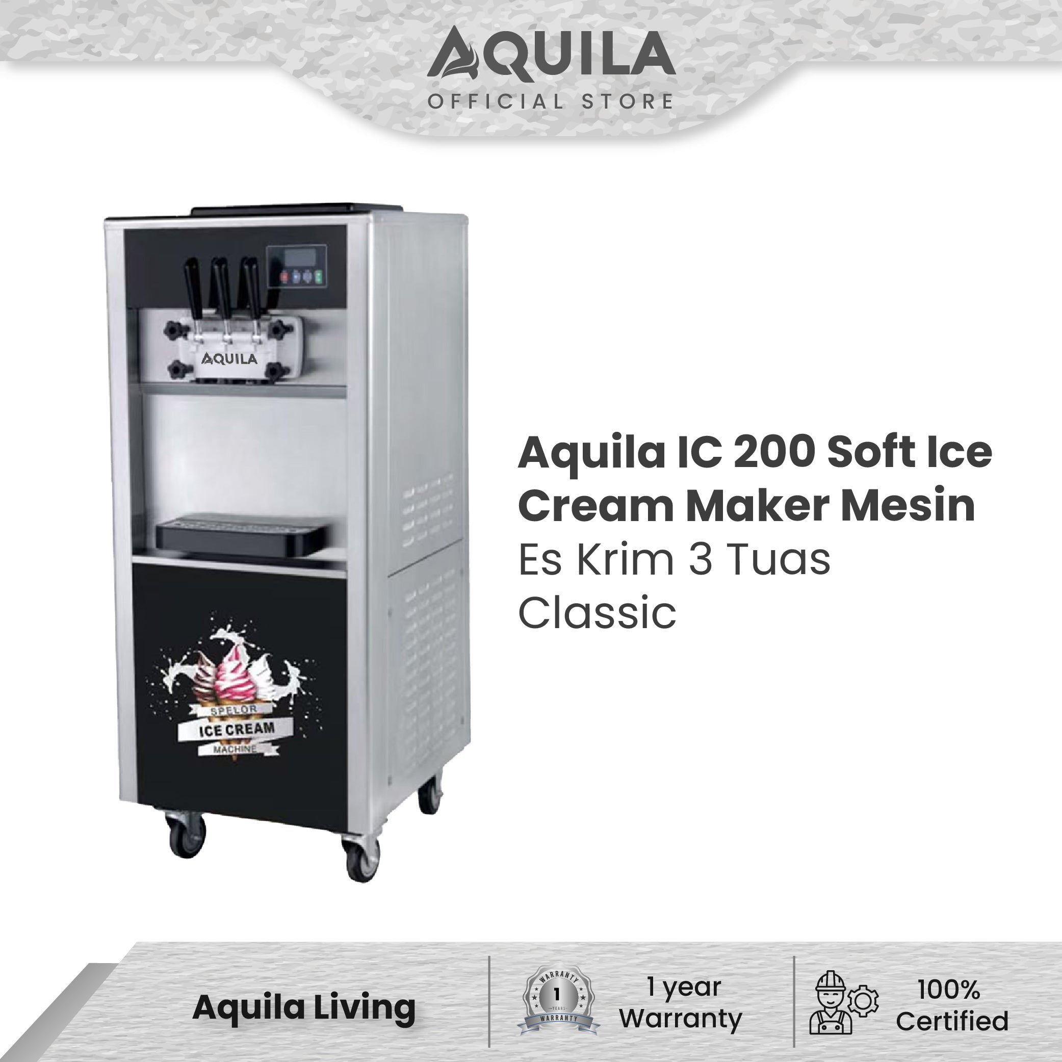 AQUILA IC 200S Soft Ice Cream Maker Mesin Es Krim 3 Tuas Classic