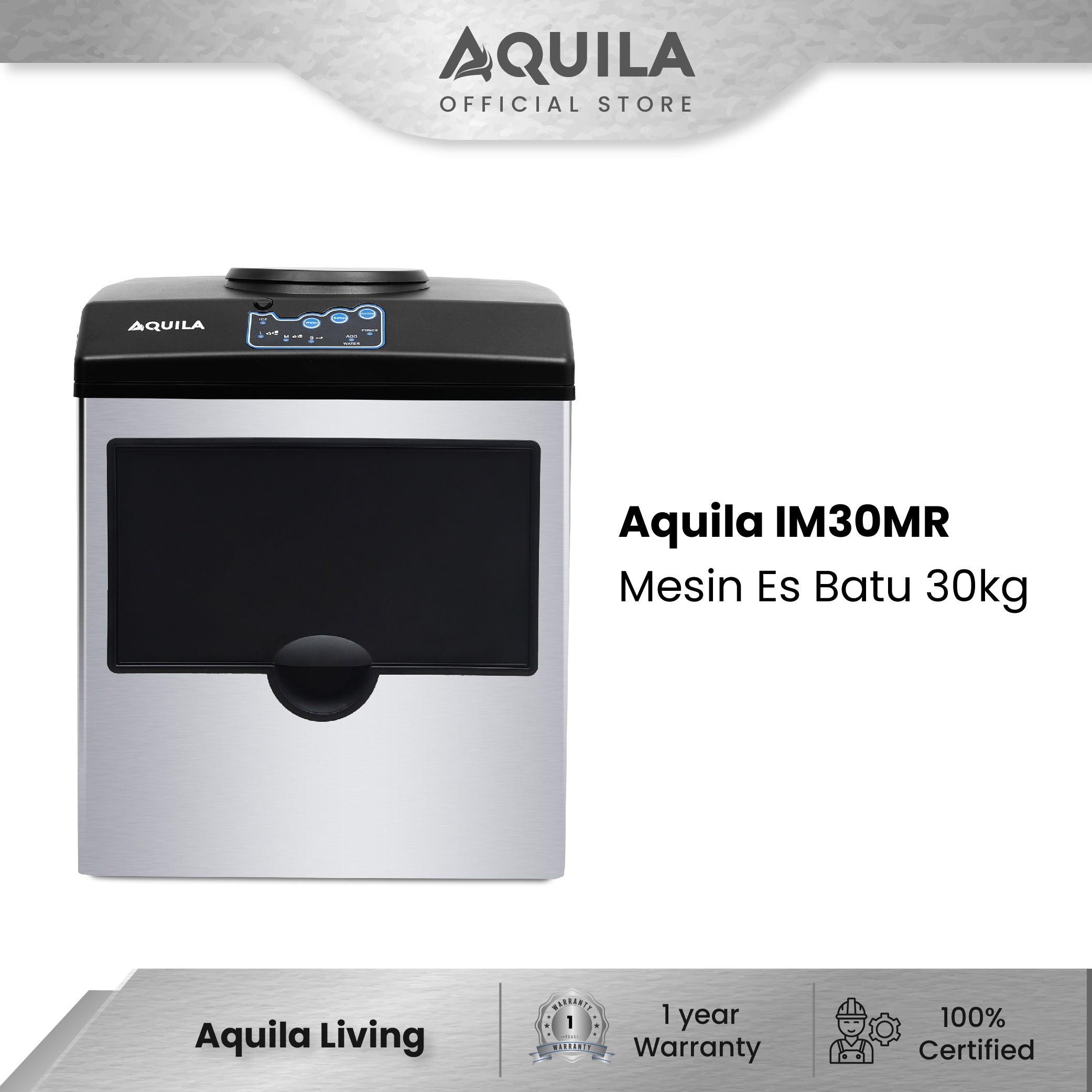 AQUILA IM 30MR Ice Maker Mesin Es Batu 30kg & Dispenser