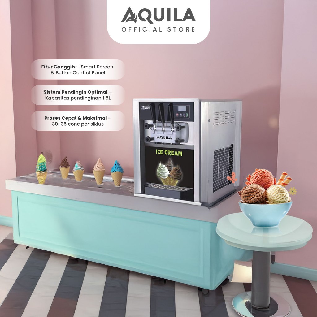 AQUILA IC 200CT Soft Ice Cream Maker Mesin Es Krim 3 Tuas Classic