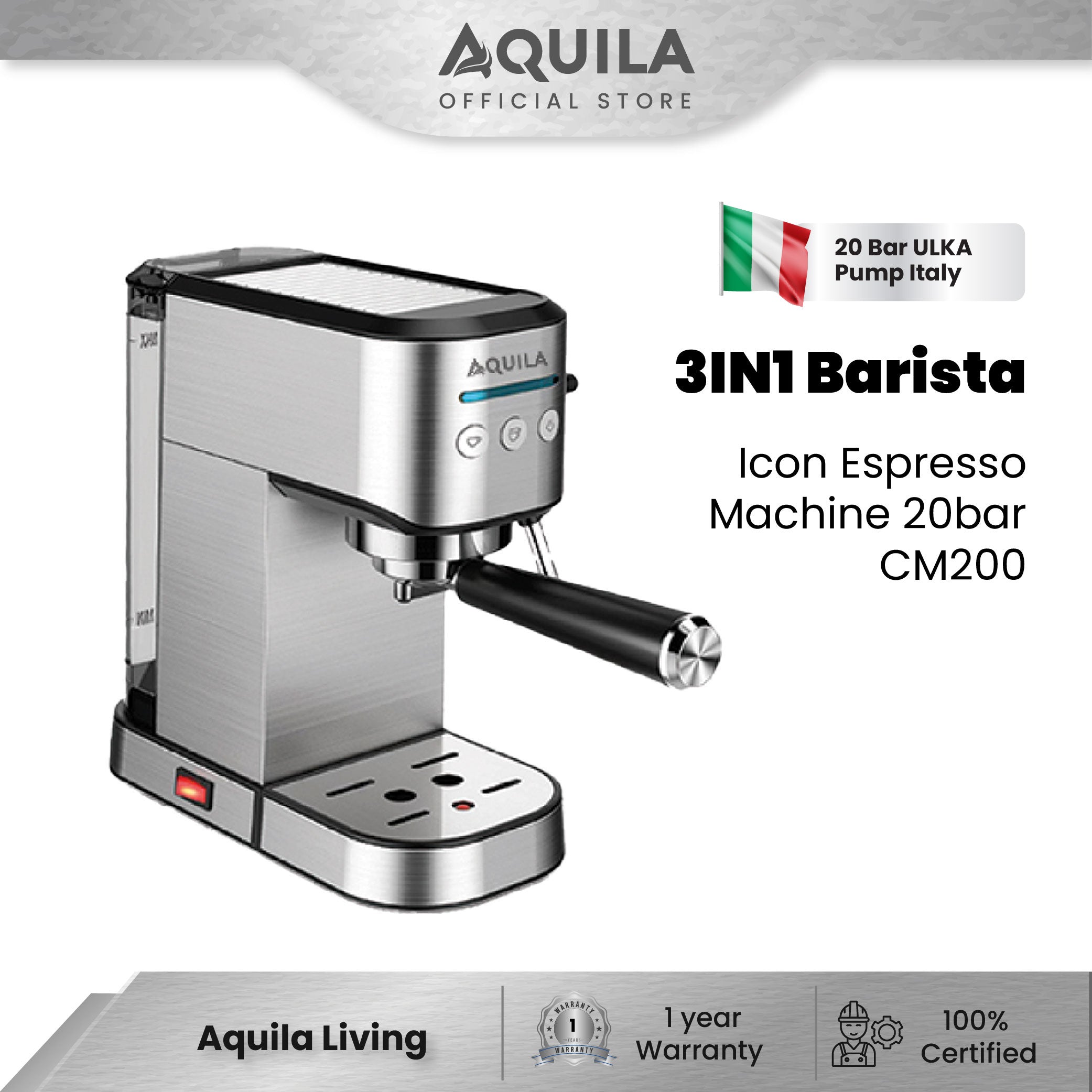 AQUILA CM200 3 in 1 Barista Icon Espresso Machine 20bar
